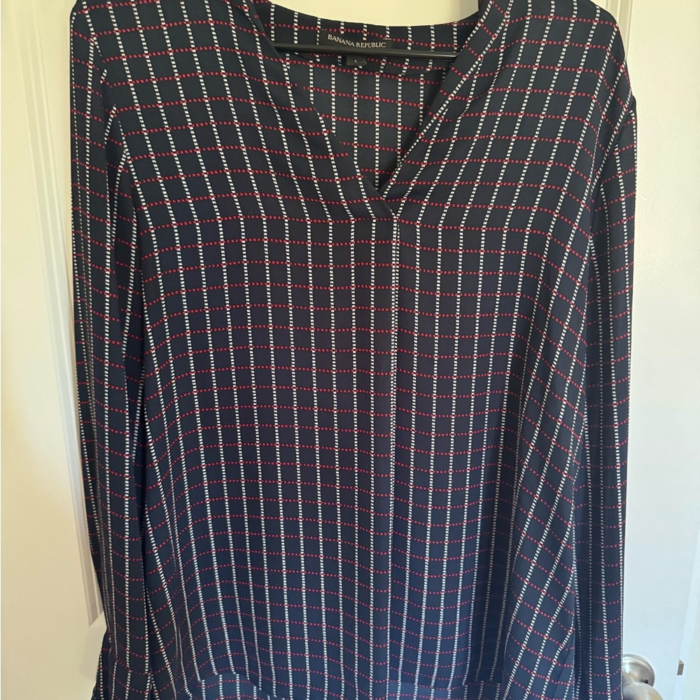 Banana Republic Navy and Red Long Sleeve Blouse